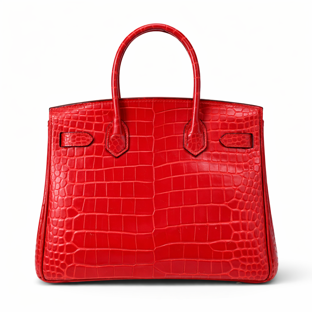 Red Croc Embossed Structured Handbag