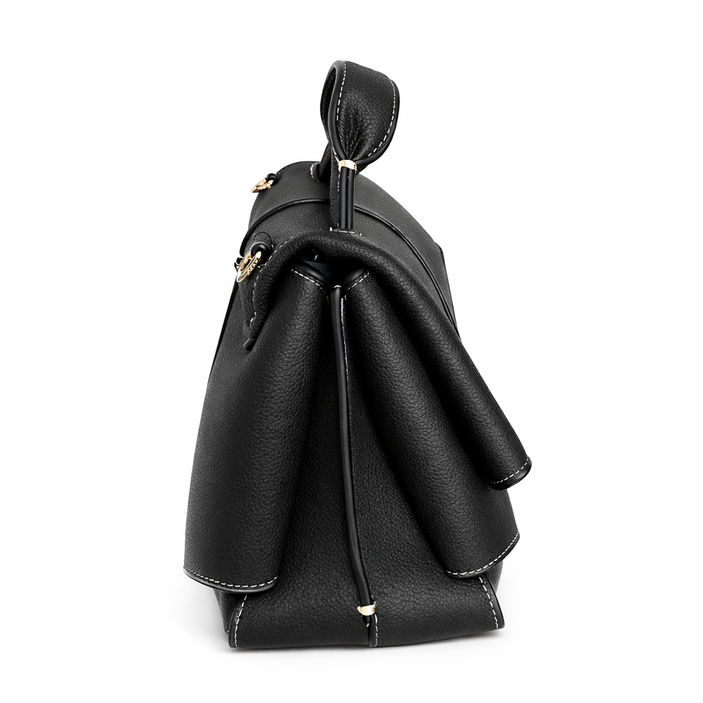 Classic Structured Top-Handle Bag – Premium Vegan Leather (Black)