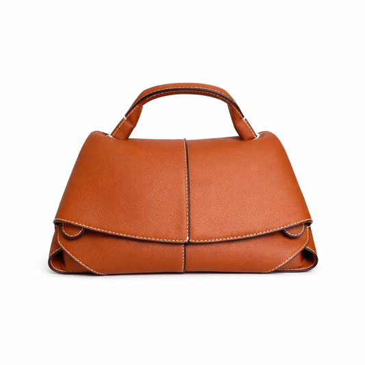 Classic Structured Top-Handle Bag – Premium Vegan Leather (Cognac Brown)