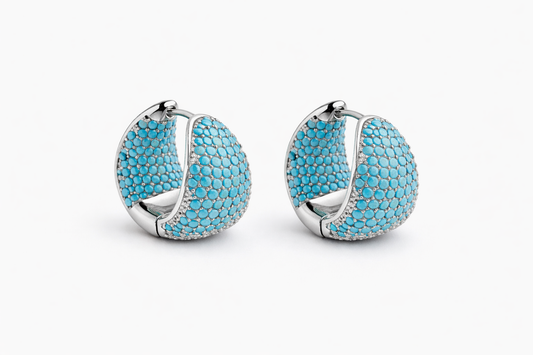 Turquoise Pavé Dome Hoop Earrings