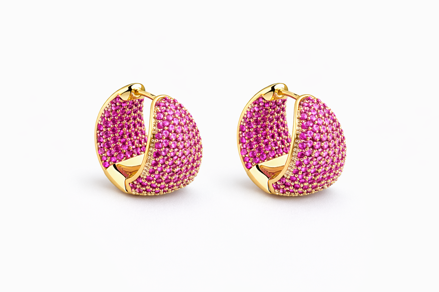 Fuchsia Bold Dome Pavé CZ Hoop Earrings