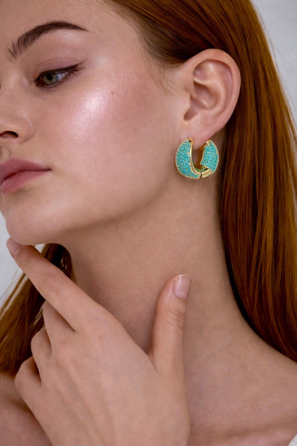 Turquoise Pavé Dome Hoop Earrings