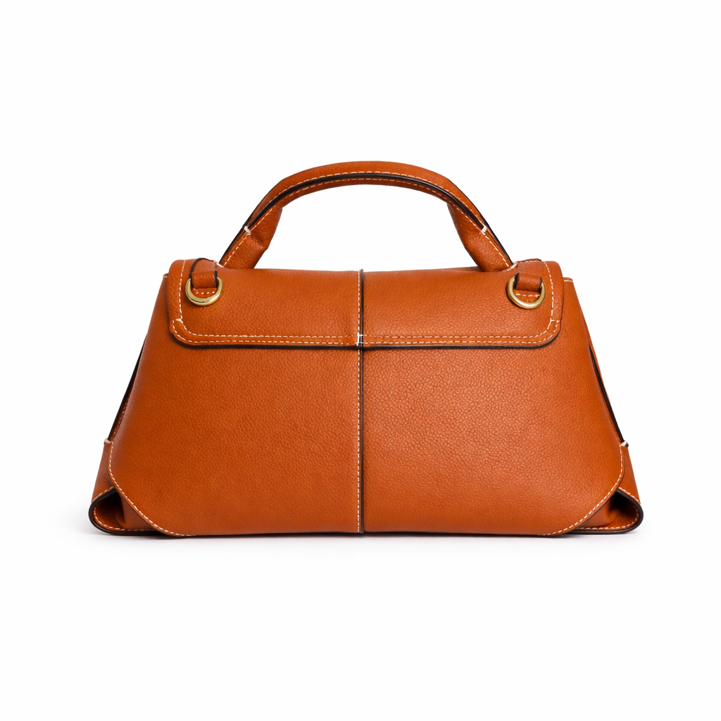 Classic Structured Top-Handle Bag – Premium Vegan Leather (Cognac Brown)