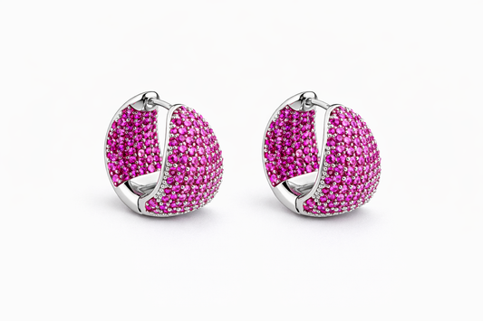 Fuchsia Bold Dome Pavé CZ Hoop Earrings