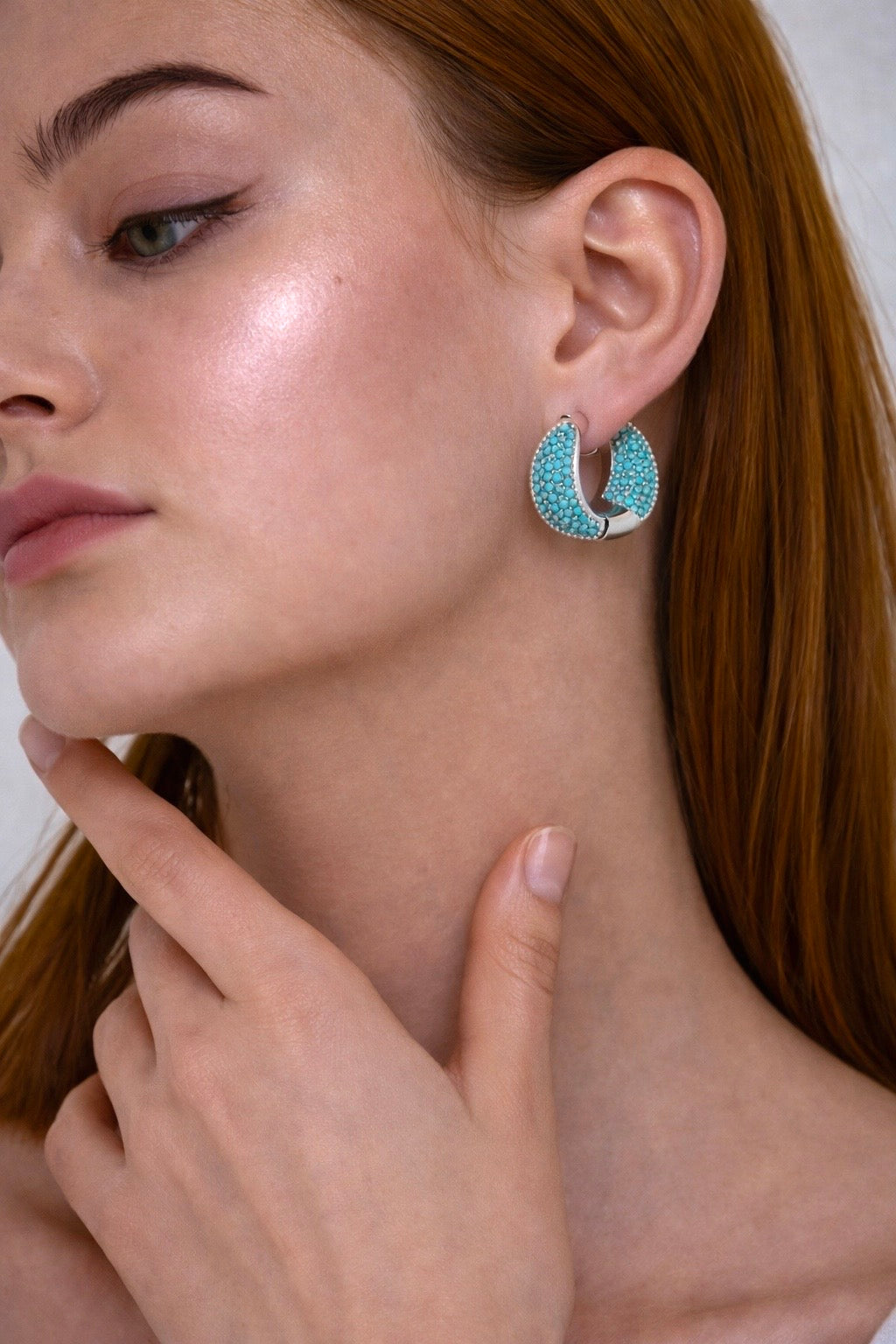 Turquoise Pavé Dome Hoop Earrings