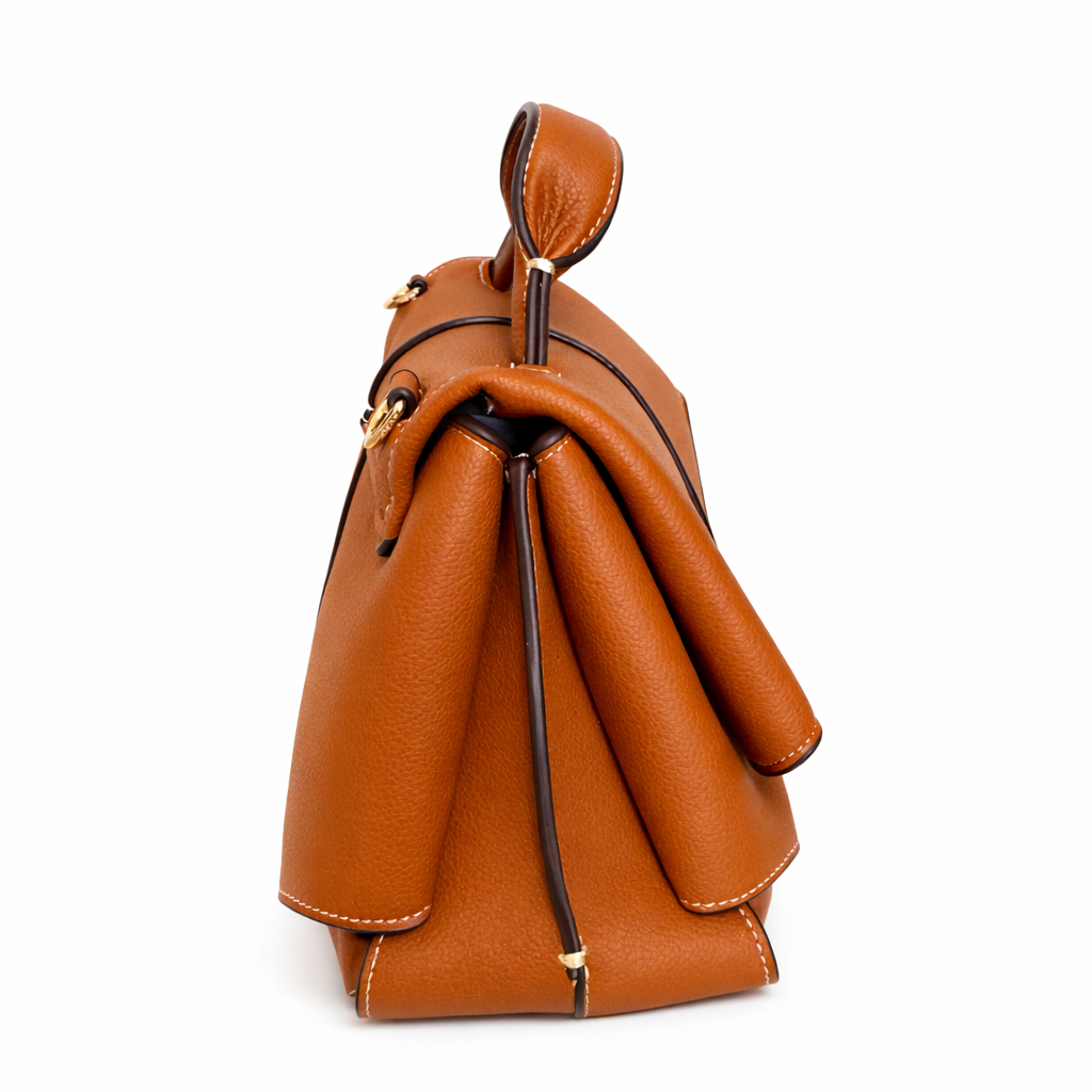 Classic Structured Top-Handle Bag – Premium Vegan Leather (Cognac Brown)
