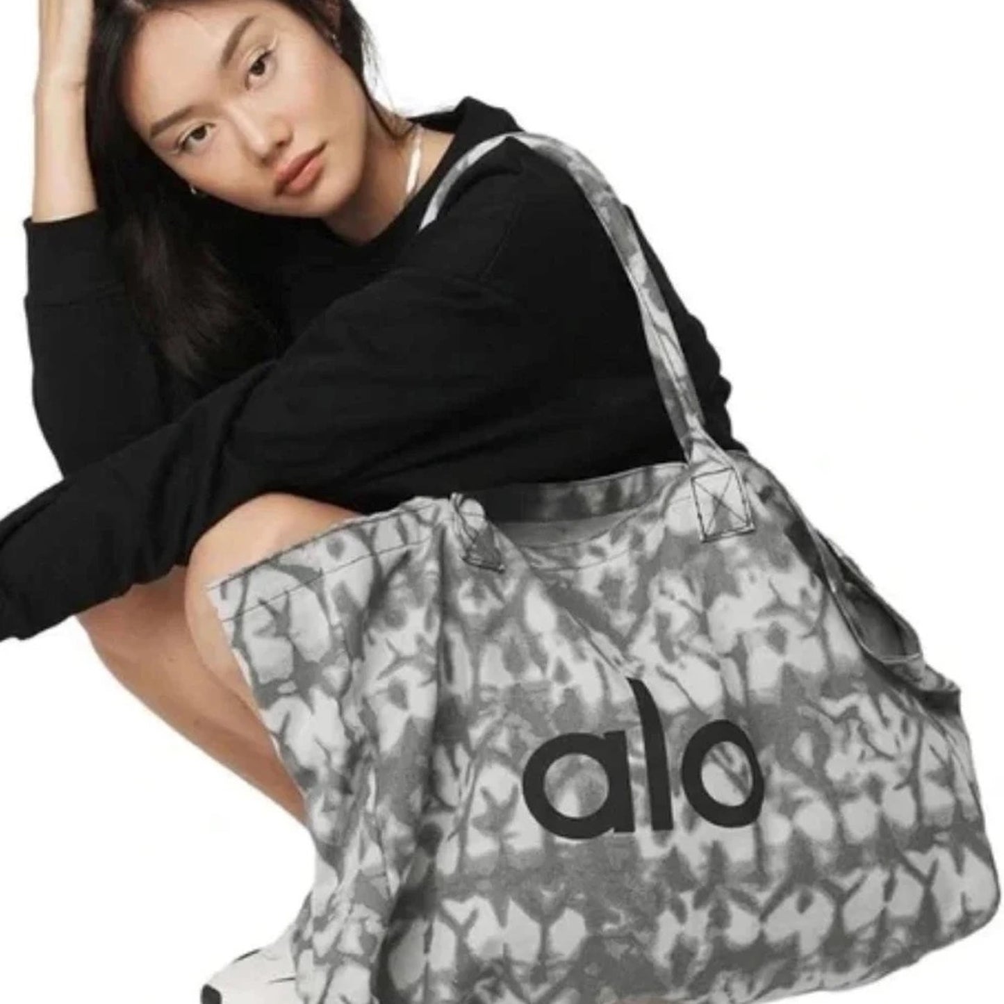 Alo Yoga Iconic Shopper Tote Bag Grey Tiedye